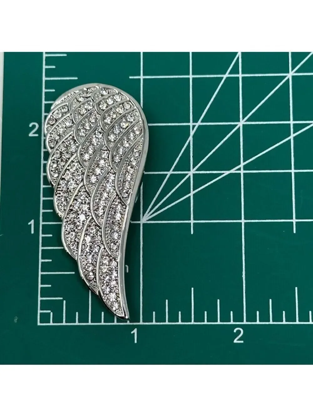 Angel Wing Rhinestone Brooch Pin Magnetic In Silver Tone Metal 2.5 Inch
